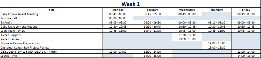 individual schedule with 5s activities